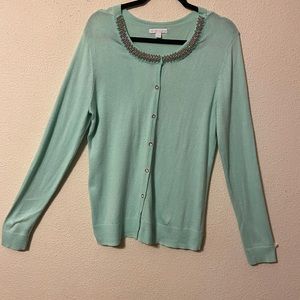 Teal gorgeous cardigan with rhinestone color and rhinestone buttons size large